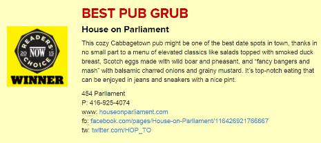 Best Pub Grub: House on Parliament