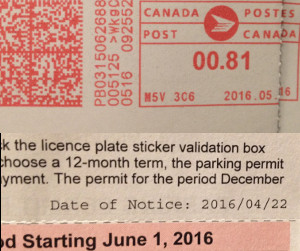 Parking Notice showing mail stamp date and actual date of notice