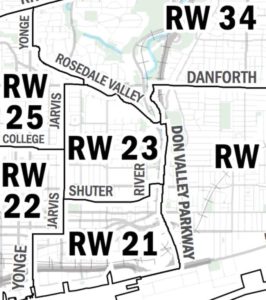 Image showing some downtown wards, with Cabbagetown being in Revised Ward 23.